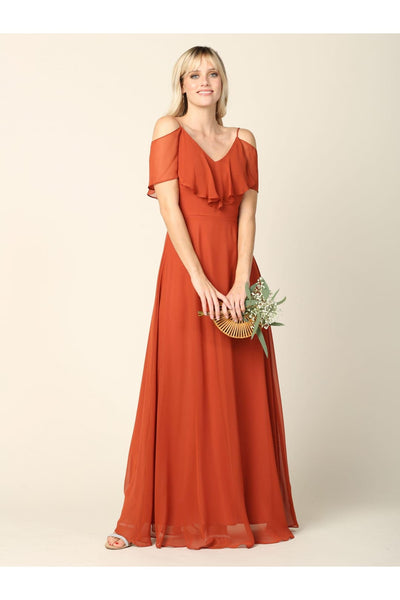 Long Off Shoulder Formal Bridesmaids Chiffon Dress - The Dress Outlet