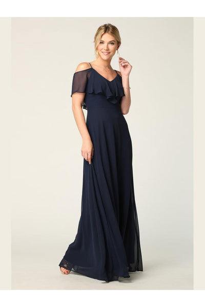 Long Off Shoulder Formal Bridesmaids Chiffon Dress - The Dress Outlet