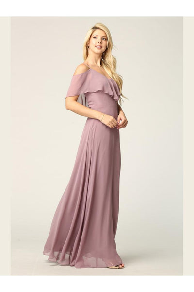 Long Off Shoulder Formal Bridesmaids Chiffon Dress - The Dress Outlet
