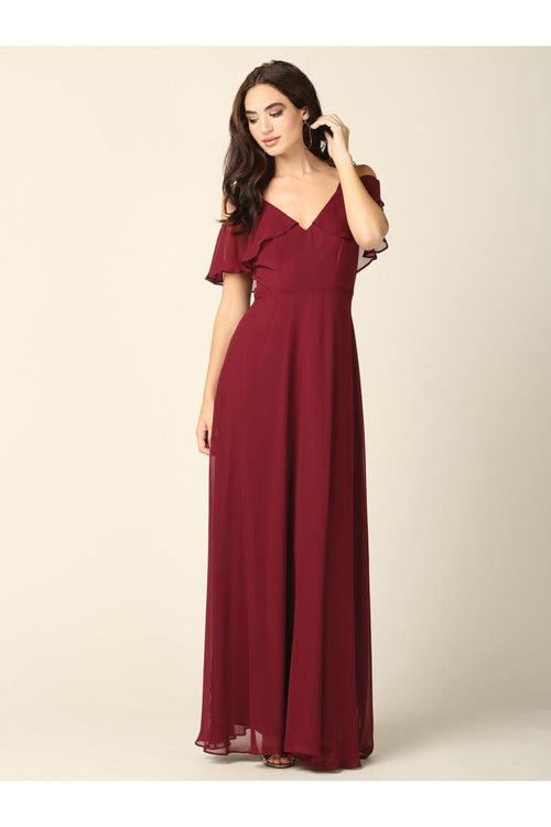 Long Off Shoulder Formal Bridesmaids Dress - The Dress Outlet