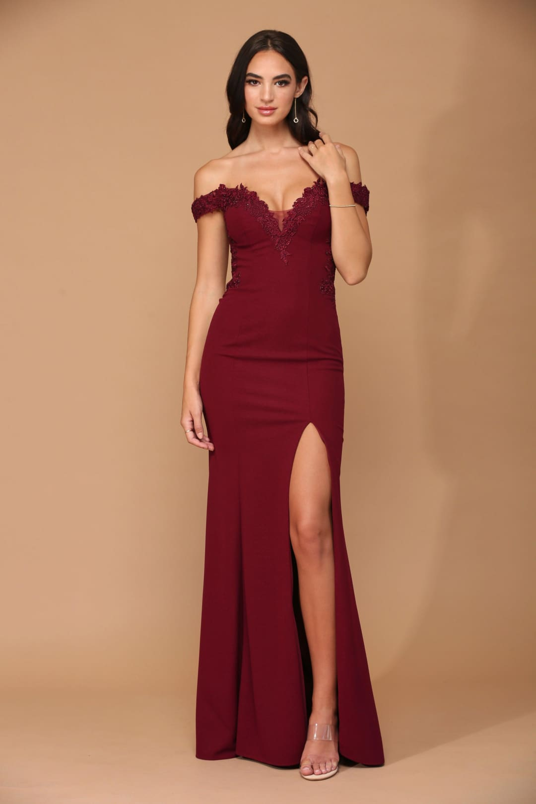 made in usa formal dresses Eva 5237 Long Off-Shoulder Evening Prom Dress side leg slit sensual sleepwear Size:15 1/2 x 33 Wedding Guest Formal Dress