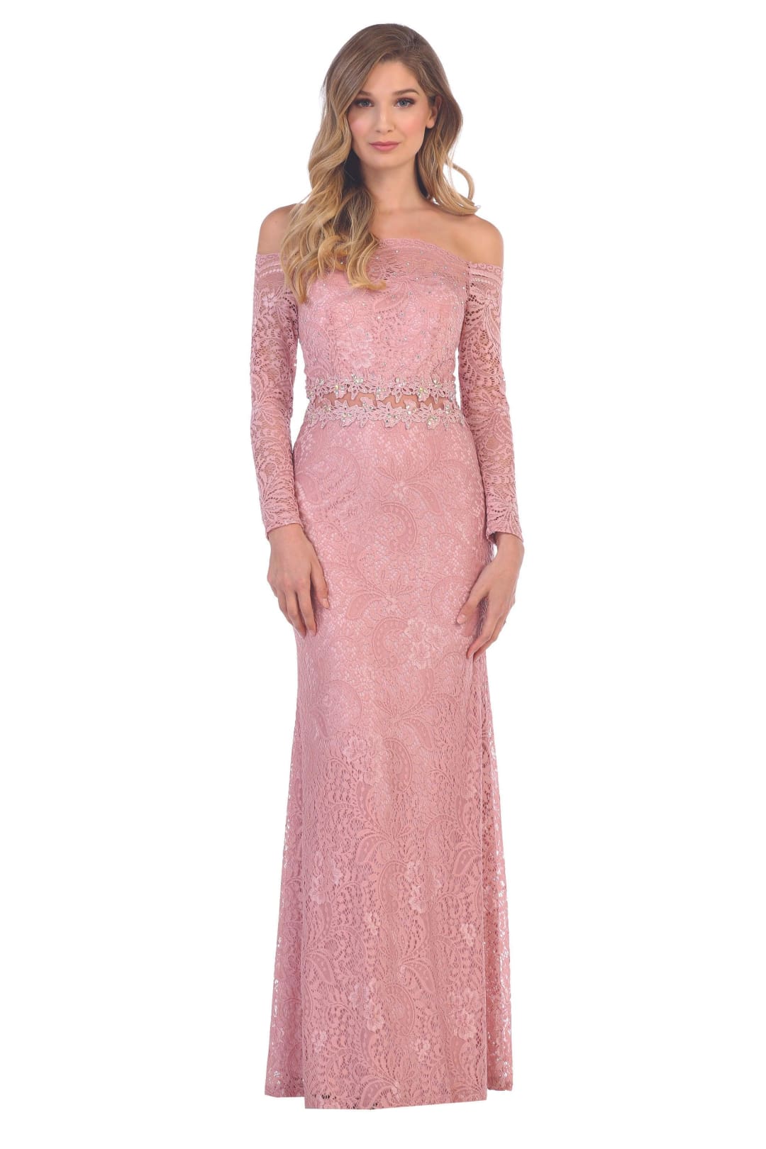 Long Off Shoulder Formal Lace Evening Party Dress - The Dress Outlet
