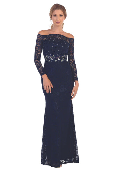 Long Off Shoulder Formal Lace Evening Party Dress - The Dress Outlet