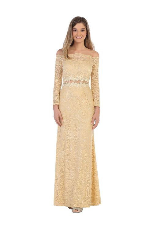 Long Off Shoulder Formal Lace Evening Party Dress - The Dress Outlet