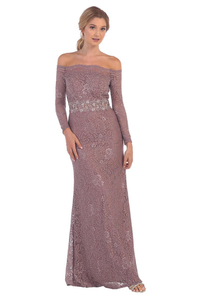 Long Off Shoulder Formal Lace Evening Party Dress - The Dress Outlet