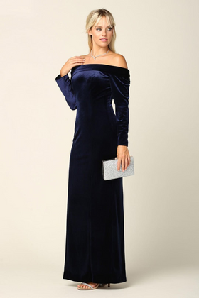 Eva USA 3424 Long Off-Shoulder Formal Velvet Dress
