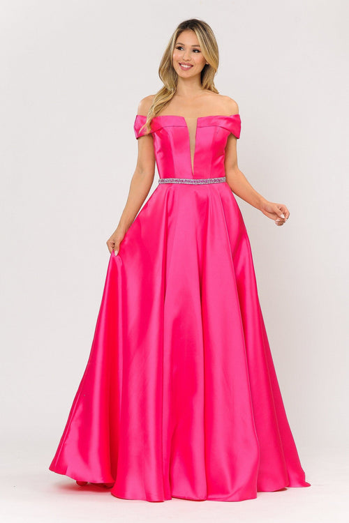 Poly USA 8680 Long Off Shoulder Illusion V-Neck Dress