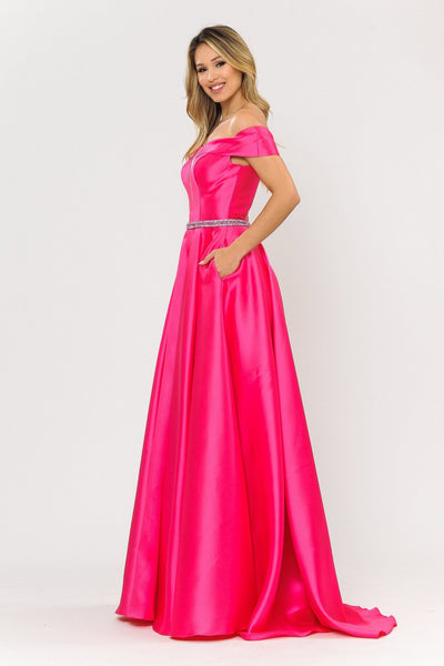 Poly USA 8680 Long Off Shoulder Illusion V-Neck Dress