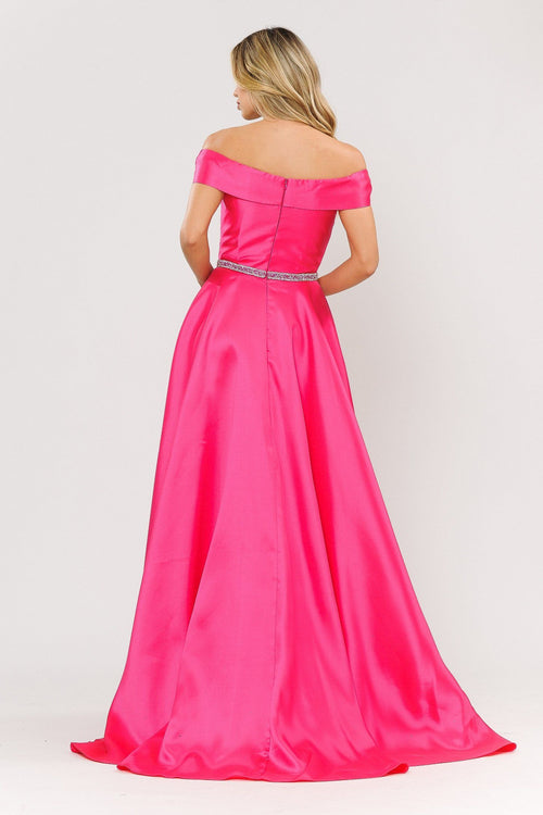 Poly USA 8680 Long Off Shoulder Illusion V-Neck Dress