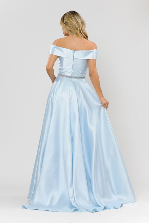 Poly USA 8680 Long Off Shoulder Illusion V-Neck Dress