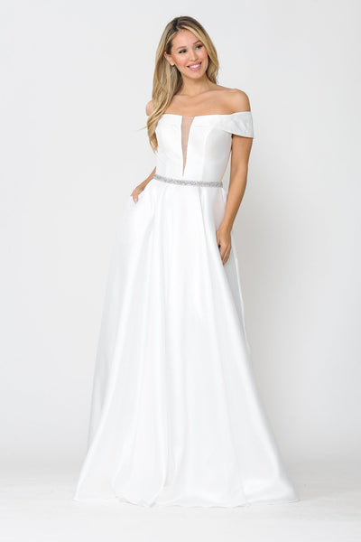 Poly USA 8680 Long Off Shoulder Illusion V-Neck Dress