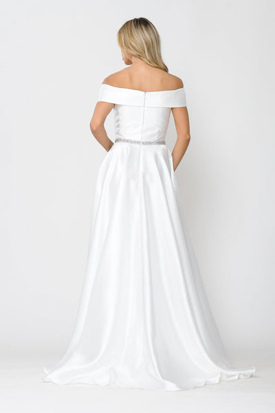 Poly USA 8680 Long Off Shoulder Illusion V-Neck Dress