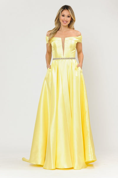 Poly USA 8680 Long Off Shoulder Illusion V-Neck Dress