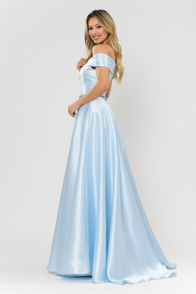 Poly USA 8680 Long Off Shoulder Illusion V-Neck Dress