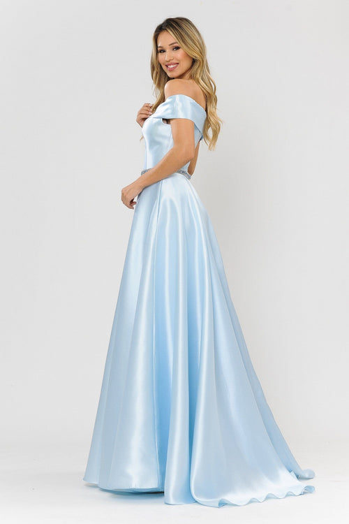 Poly USA 8680 Long Off Shoulder Illusion V-Neck Dress