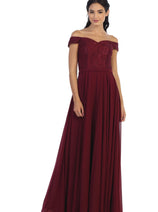 Eva USA 3283 Long Off Shoulder Lace Bodice Bridesmaids Dress