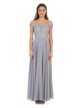 Eva USA 3283 Long Off Shoulder Lace Bodice Bridesmaids Dress