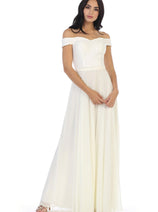 Eva USA 3283 Long Off Shoulder Lace Bodice Bridesmaids Dress