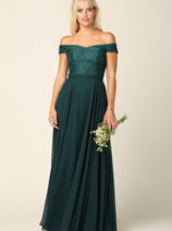 Eva USA 3283 Long Off Shoulder Lace Bodice Bridesmaids Dress
