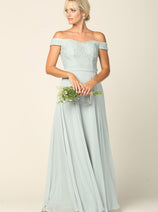 Eva USA 3283 Long Off Shoulder Lace Bodice Bridesmaids Dress
