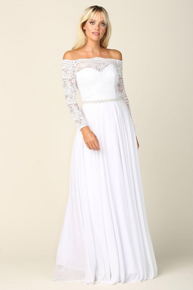 Eva USA 3414 Long Off-Shoulder Lace Chiffon Wedding Dress