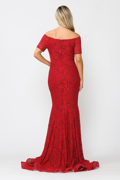 Poly USA 8596 Long Off Shoulder Lace Mermaid Dress