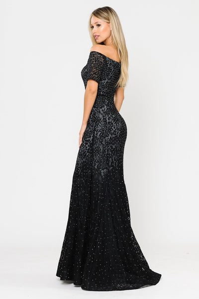Poly USA 8596 Long Off Shoulder Lace Mermaid Dress