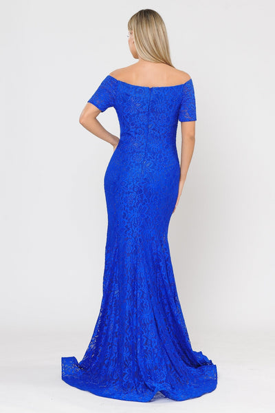 Poly USA 8596 Long Off Shoulder Lace Mermaid Dress