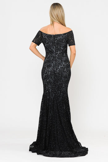 Poly USA 8596 Long Off Shoulder Lace Mermaid Dress