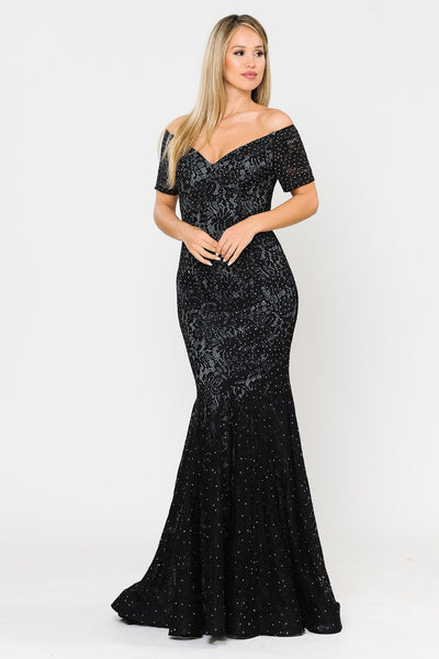Poly USA 8596 Long Off Shoulder Lace Mermaid Dress