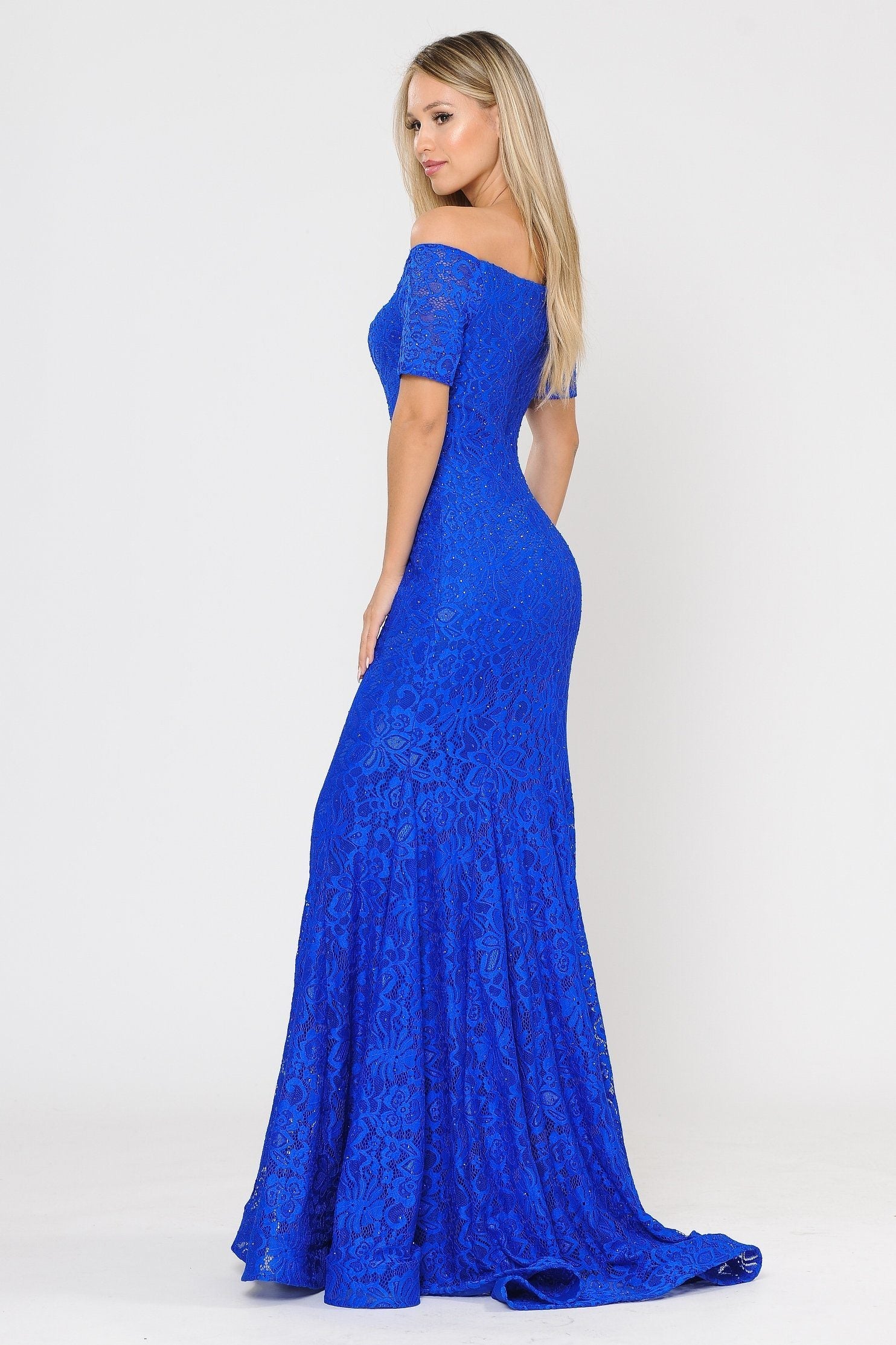 Poly USA 8596 Long Off Shoulder Lace Mermaid Dress