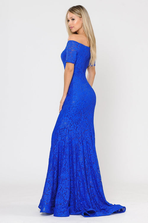 Poly USA 8596 Long Off Shoulder Lace Mermaid Dress