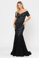 Poly USA 8596 Long Off Shoulder Lace Mermaid Dress