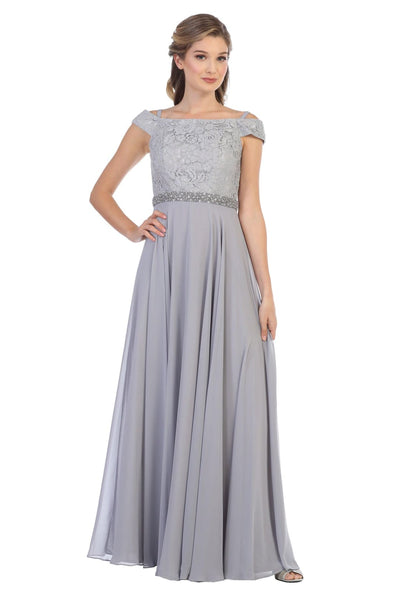 Long Off Shoulder Mother of the Bride Lace Dress - The Dress Outlet