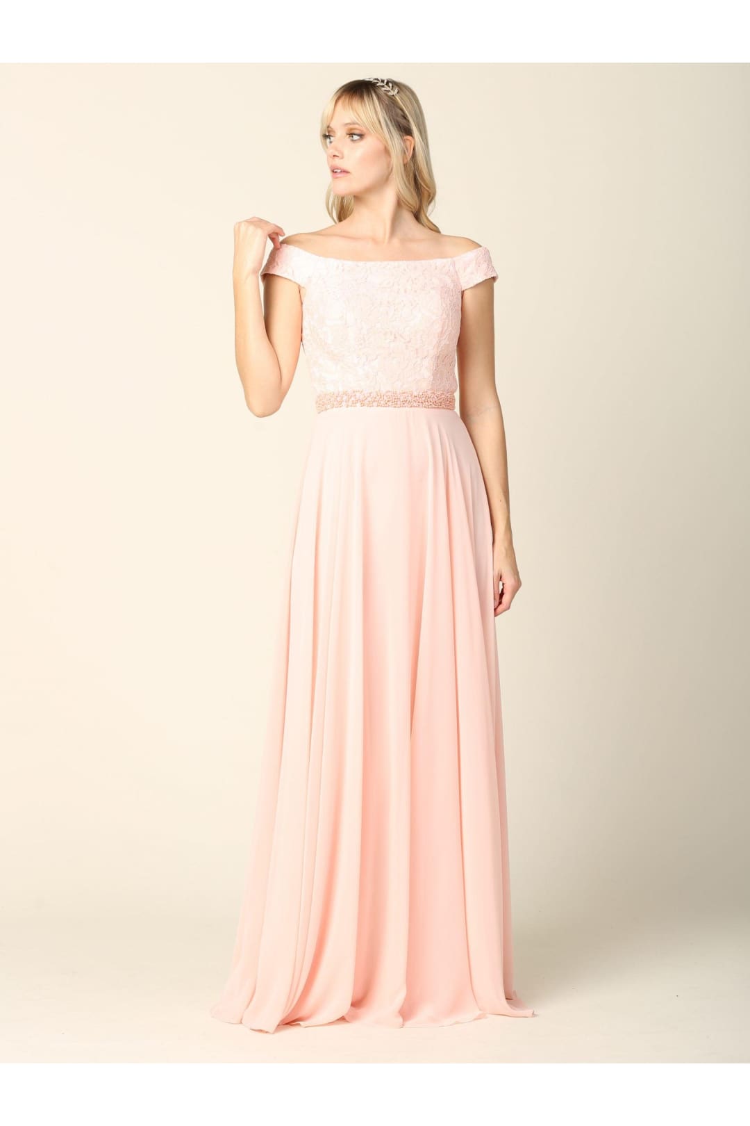 Long Off Shoulder Mother of the Bride Lace Dress - The Dress Outlet