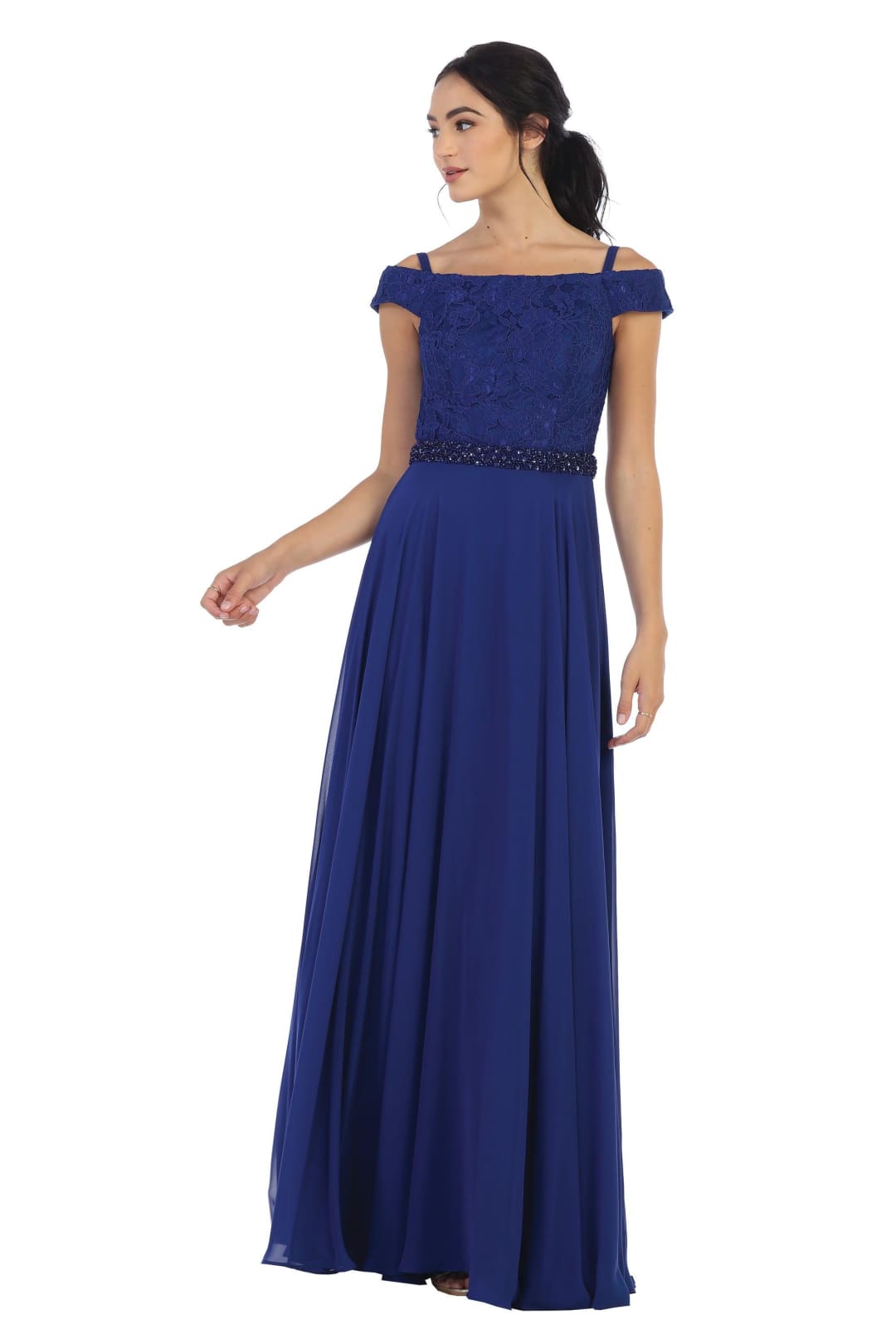 Long Off Shoulder Mother of the Bride Lace Dress - The Dress Outlet
