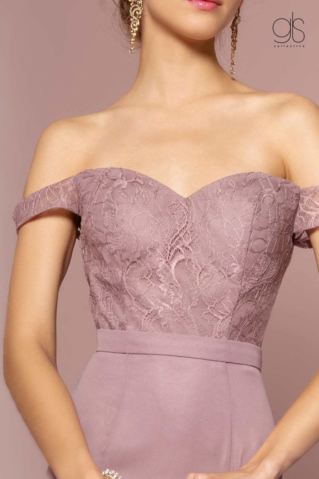 Long Off the Shoulder Dress with Lace Bodice by Elizabeth K GL2697 - Long Formal Dresses