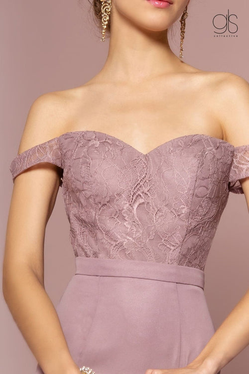 Long Off the Shoulder Dress with Lace Bodice by Elizabeth K GL2697 - Long Formal Dresses