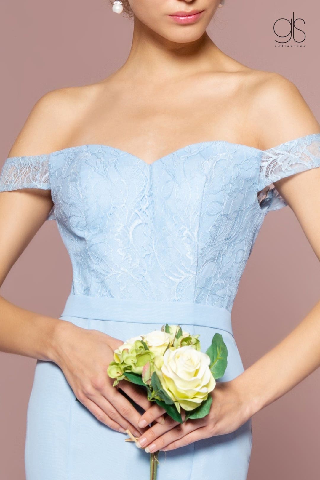Long Off the Shoulder Dress with Lace Bodice by Elizabeth K GL2697 - Long Formal Dresses