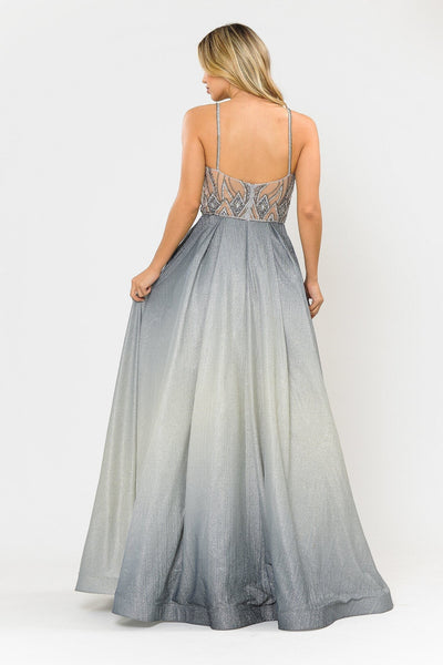 Poly USA 8350 Long Ombre Glitter Dress with Sheer Bodice