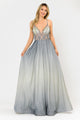 Poly USA 8350 Long Ombre Glitter Dress with Sheer Bodice