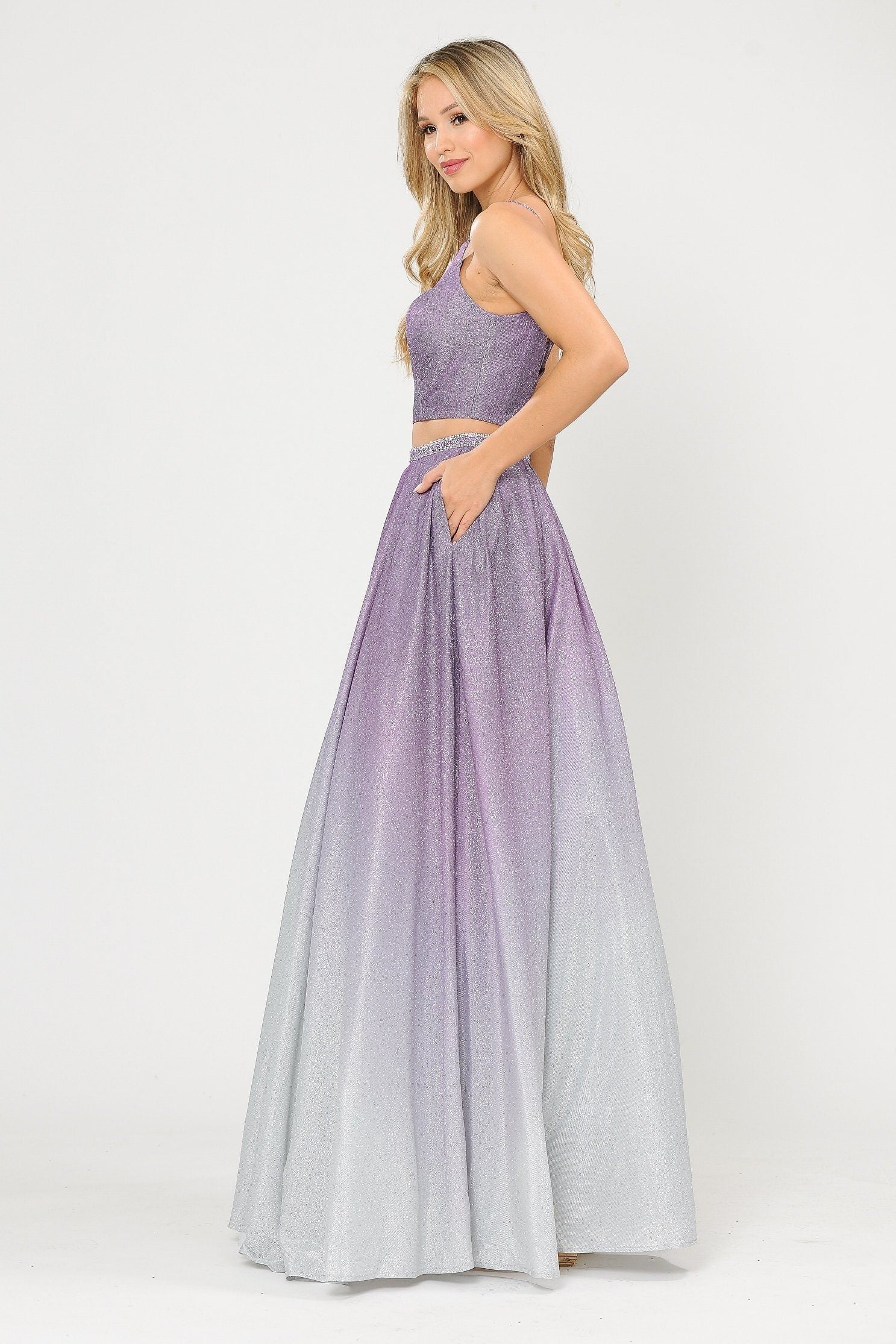Poly USA 8706 Long Ombre Glitter Two Piece Dress