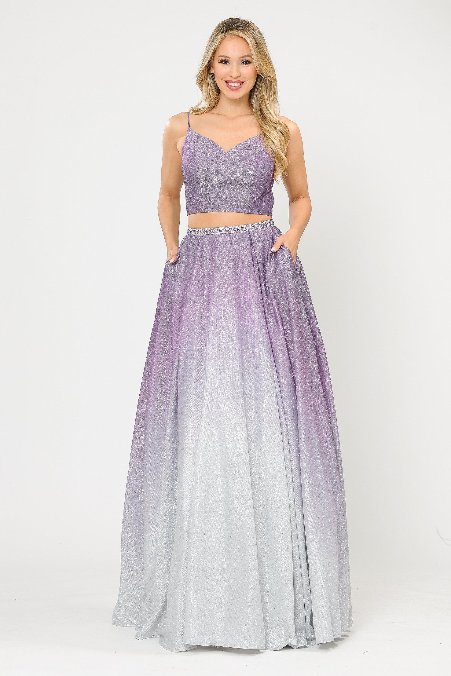 Poly USA 8706 Long Ombre Glitter Two Piece Dress