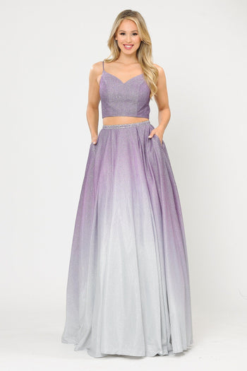 Poly USA 8706 Long Ombre Glitter Two Piece Dress