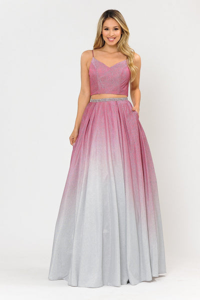Poly USA 8706 Long Ombre Glitter Two Piece Dress
