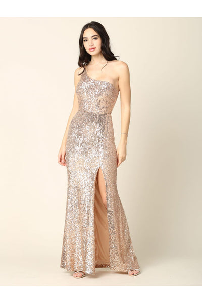 Long One Shoulder Formal Fitted Prom Dress - The Dress Outlet