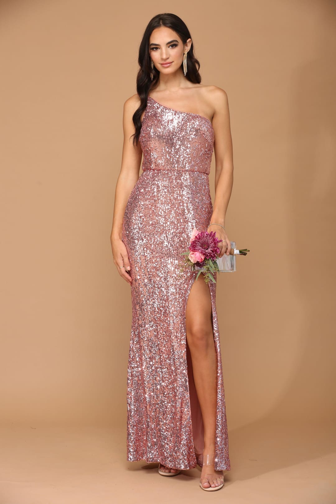 Long One Shoulder Formal Fitted Prom Dress