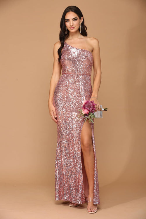 Long One Shoulder Formal Fitted Prom Dress