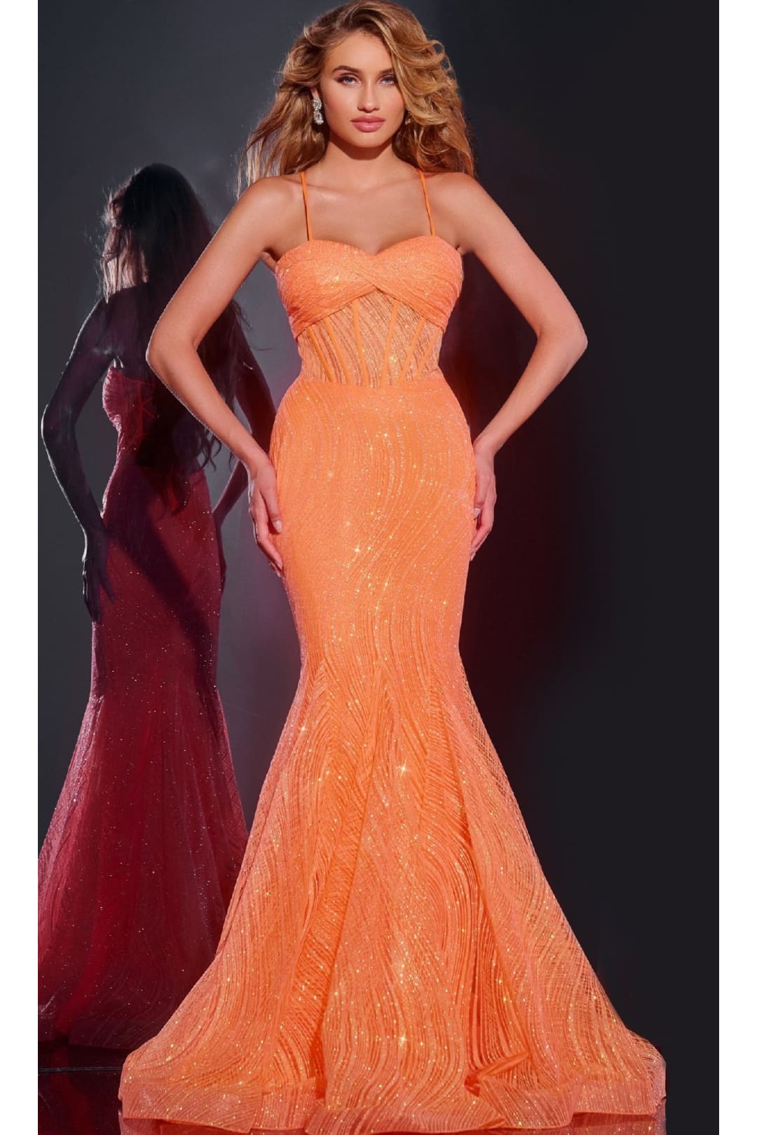 Long Orange Prom Dress: Jovani 44208 - Orange / 00 - Apparel & Accessories > Clothing > Dresses