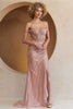 Long Pageant Dress Off The Shoulder High Slit Prom Gown By Amelia Couture TM1029 - ROSE GOLD / 2 - Dress